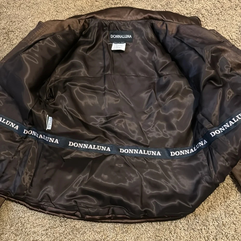 donnaluna brown satin puffer bomber jacket size 12 made in Italy - Picture 5 of 8